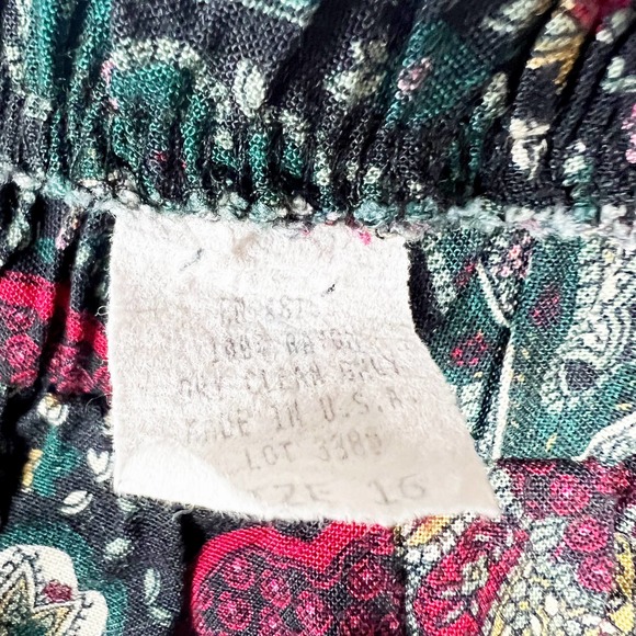 Vintage Black green pink paisley floral midi maxi skirt size Medium or Large - Picture 5 of 6